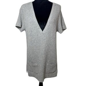 Eileen Fisher | Light Gray Deep V-Neck Tunic Sweater | Wool-Silk Blend | Sz L